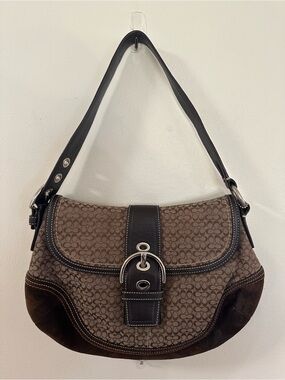 Coach Brown Signature Canvas and Dark Brown Leather Suede SOHO Bag vintage y2k